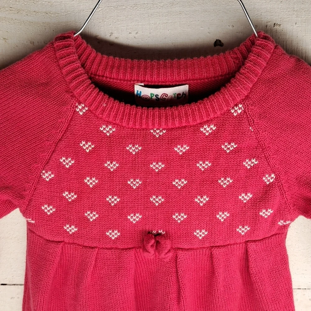 Hopscotch Girl Dress 18-24 Month Red Knit Christmas Heart Snowflake 100% Cotton